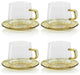 Bergamo Glass Tea and Coffee Cups and Saucers, Set of 4, Yellow