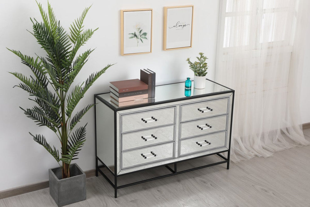 Bailee 34" Mirrored 5-Drawer Chest, Black