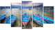 Row of Blue Boats in Pokhara Lake, Boat Canvas Art Print, 60"x32", 5 Panels