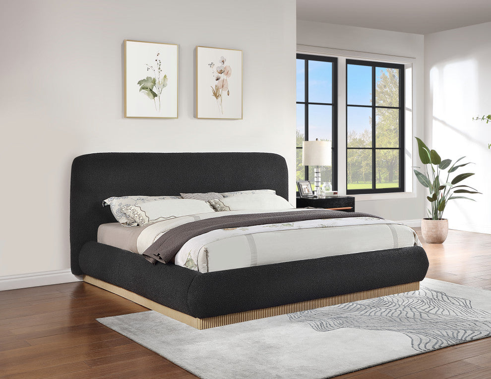 Rigby Boucle Fabric Upholstered Bed, Black, King, Natural