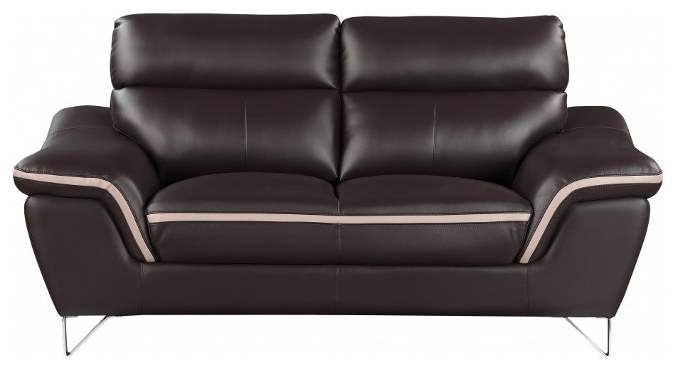 110" Charming Brown Leather Sofa Set