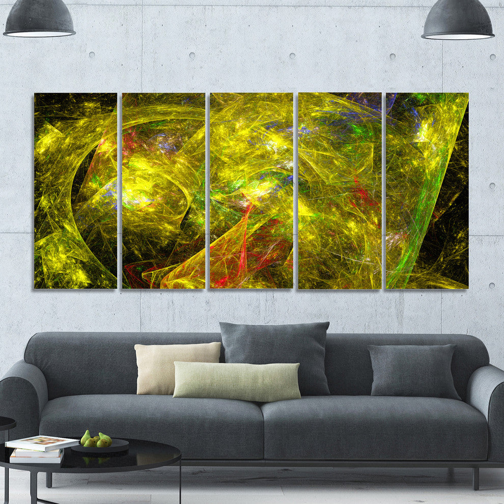 Golden Mystic Psychedelic Texture, Abstract Art on Canvas, 60"x28", 5 Panels