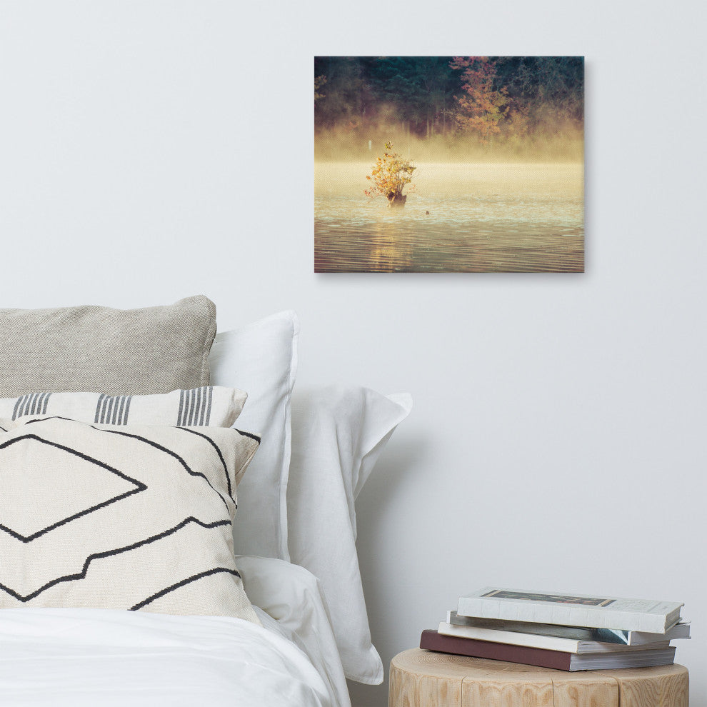 Golden Mist on Waples Pond Rural Landscape Photo Canvas Wall Art Print, 16" X 20"