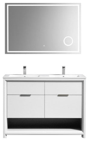 KubeBath Nudo 48'' Double Sink Floor Mount Modern Bathroom Vanity, Gloss White