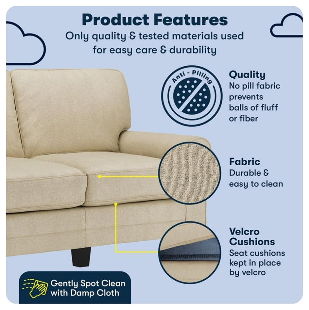 Serta Copenhagen 61" Rolled Arm Loveseat Sofa with Removable Covers Tan