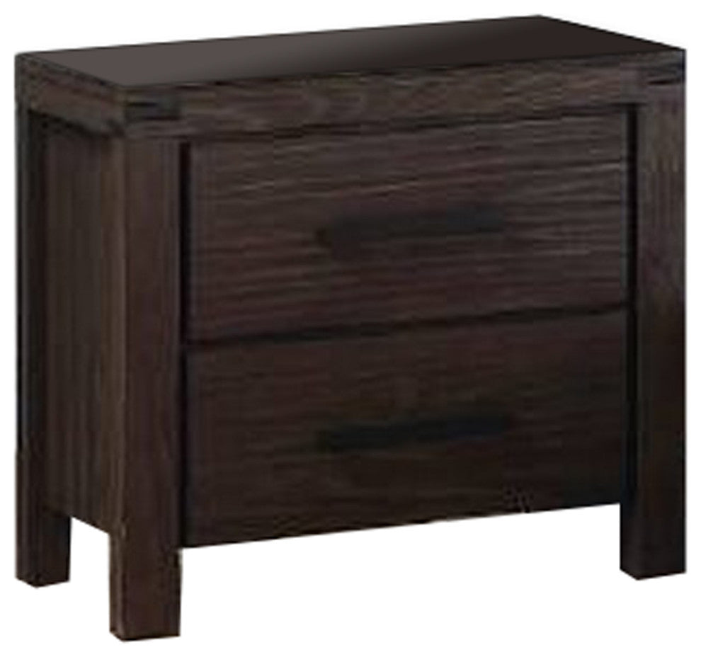 Benzara BM232679 Wooden Nightstand With Metal Bar Handles/2 Drawers, Dark Brown