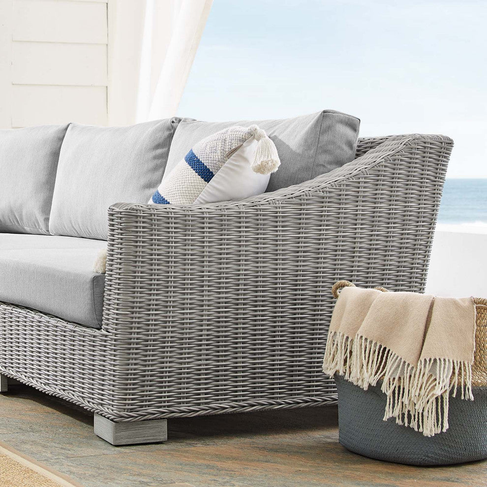 Lounge Sectional Sofa Chair Table Set, Rattan, Wicker, Gray, Outdoor