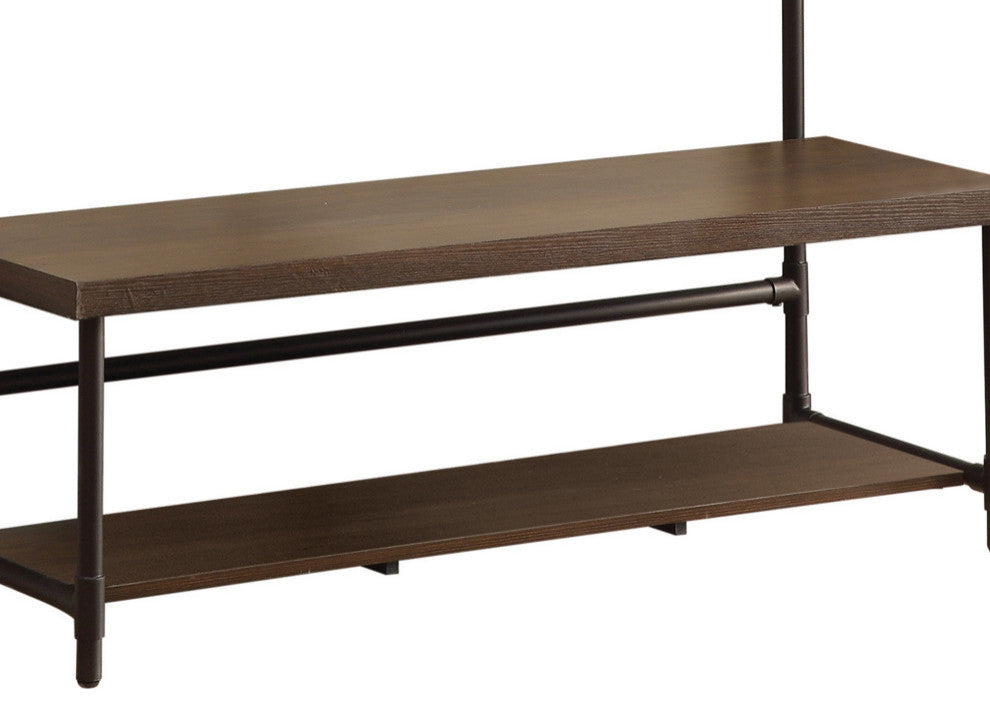 Industrial Inspired Pipe Designed Hall Tree With Built In Bench, Brown & Bronze