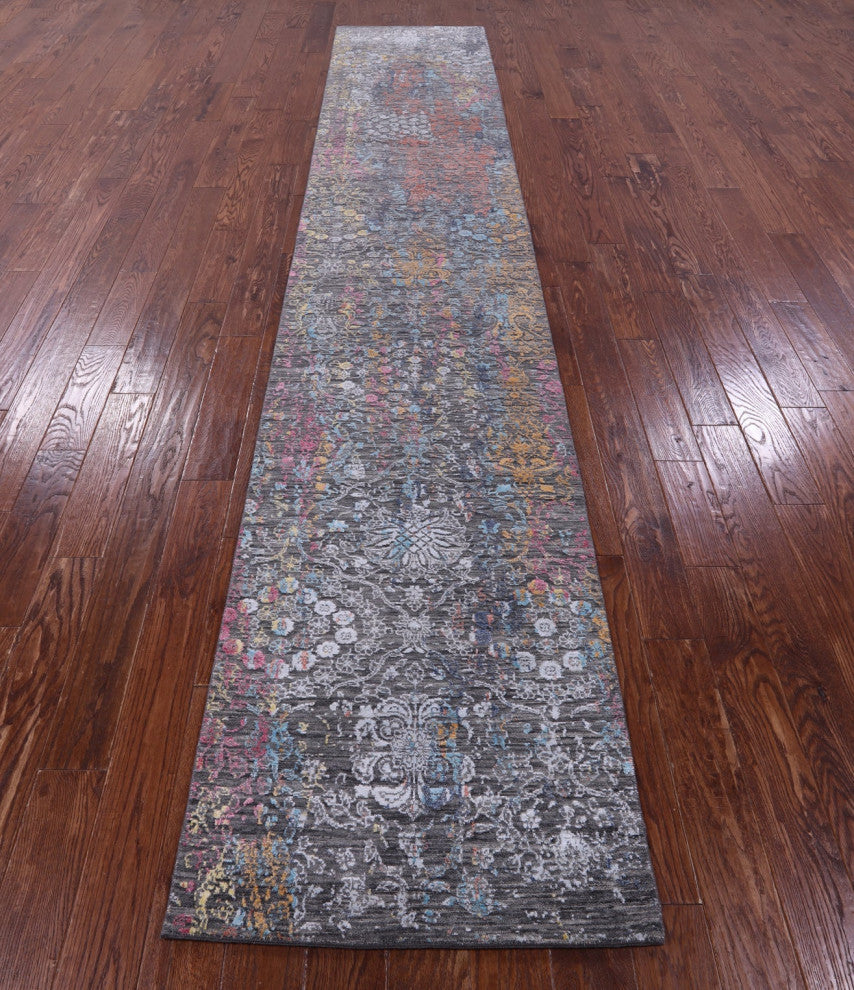 Runner Handmade Wool & Silk Modern Rug 2' 7" X 14' 1" - Q14909