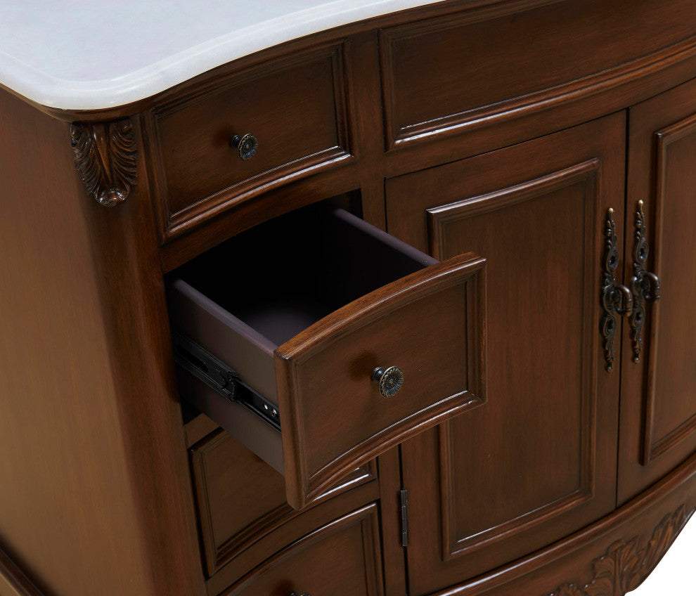 48" Single Bathroom Vanity, Teak Color With ivory white engineered marble, 48