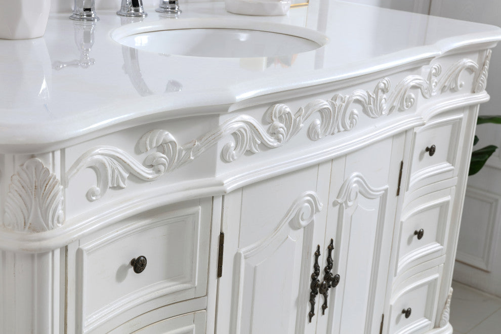 42" Single Bathroom Vanity, Antique White With Ivory White Engineered Marble, Antique White, 48