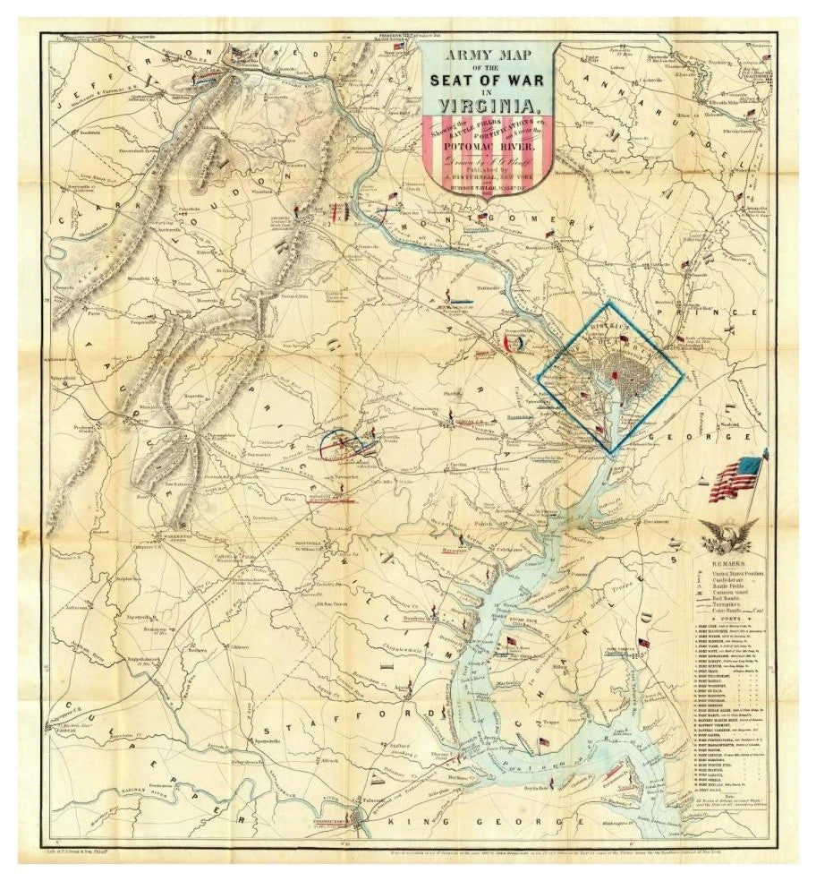 "Army Map of The Seat of War In Virginia, 1862" Paper Art, 35"x38"
