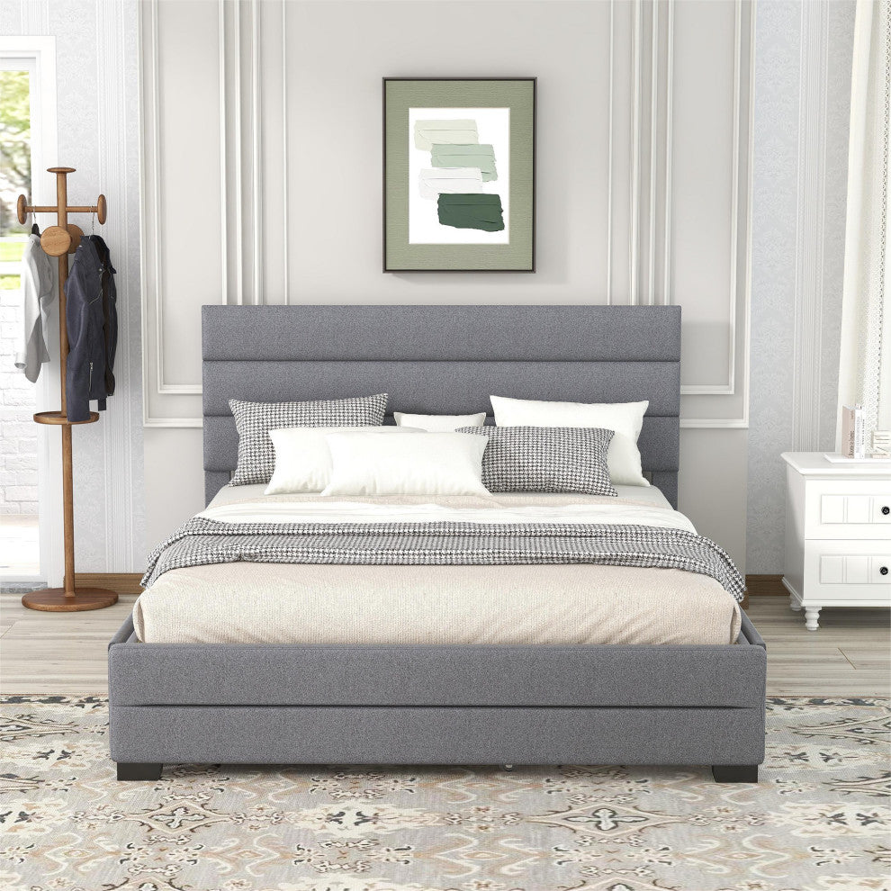 Gewnee Queen Upholstered Platform Bed with Twin Size Trundle,Drawers,In Grey