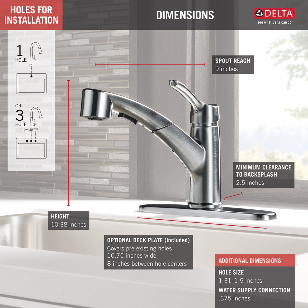 Delta Collins Single Handle Pull-Out Kitchen Faucet, Arctic Stainless