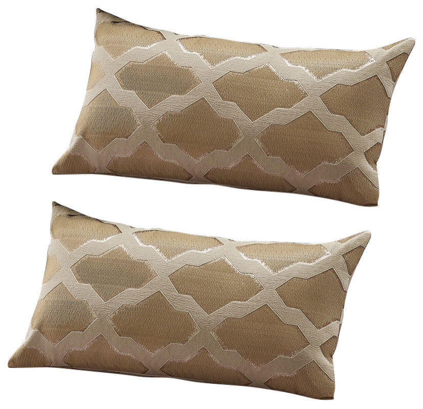 Safi Jacquard Lumbar 2 Pieces Pillow Shell Set, Taupe, 14"x26"