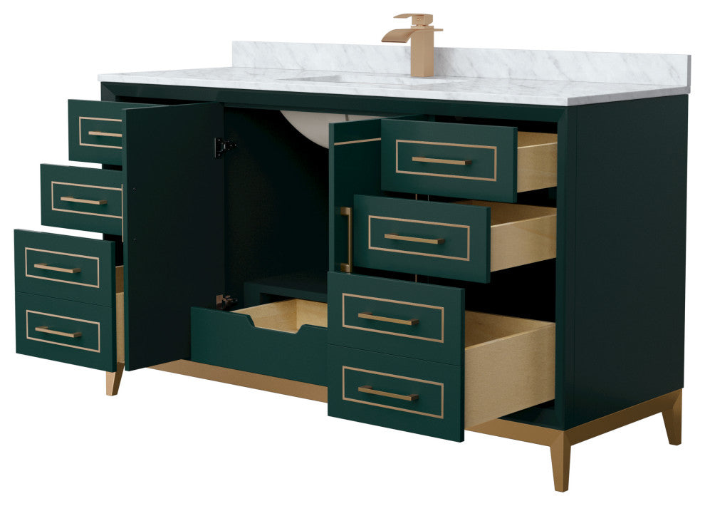 Marlena 60" Green Single Vanity, Top, Bronze Trim