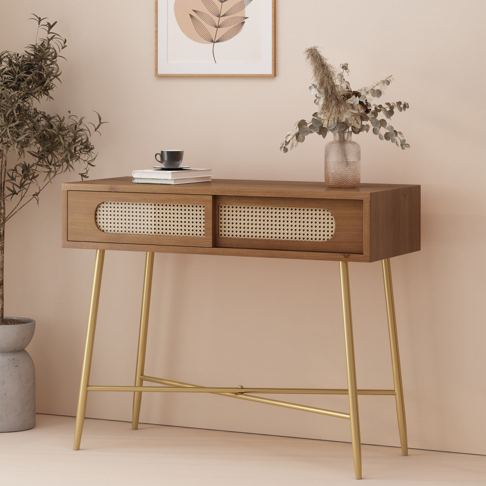 Alzada Rustic Glam Console Table with Wicker Accents