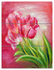 "Red Tulips in Red Background" Glossy Metal Wall Art, 3 Panels, 28"x36"
