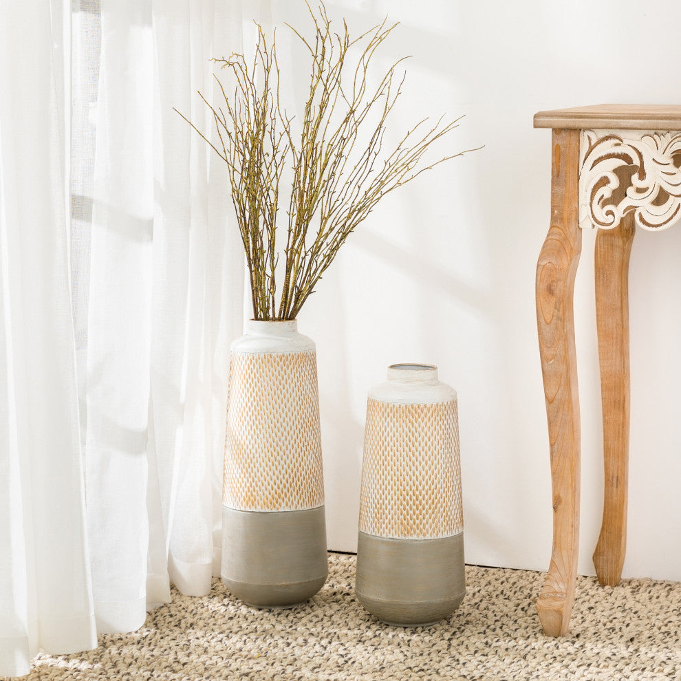 Modern Farmhouse / Modern Industrial Textured Table Metal Vases, Set of 2