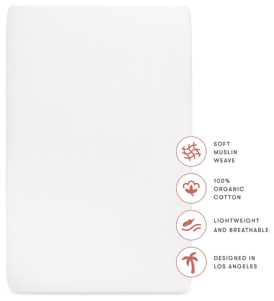 Crib Sheet, GOTS Certified Organic Muslin Cotton, White
