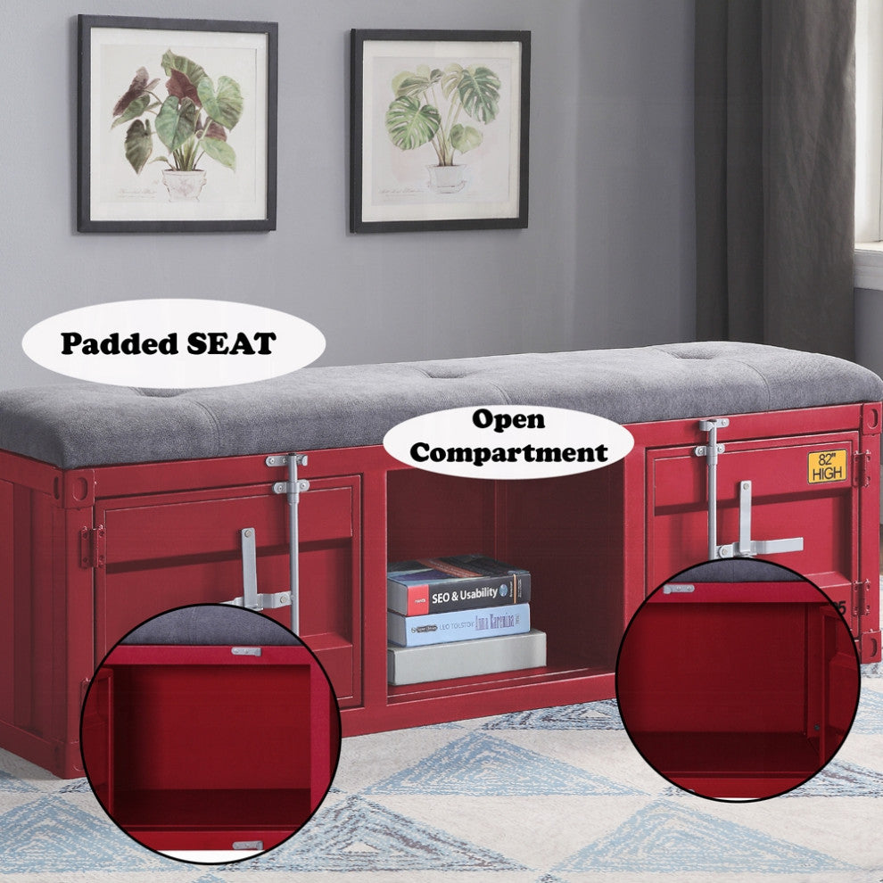 ACME Cargo Storage Bench, Gray Fabric and Red