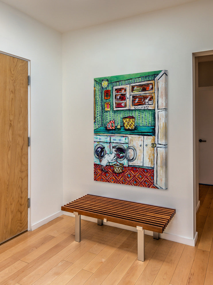 "Cat Siamese Laundry" Painting Print on Wrapped Canvas, 40"x60"