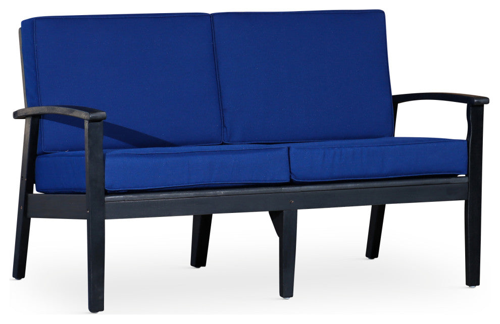 DTY Outdoor Living Longs Peak Eucalyptus Loveseat w/ Cushion, Espresso, Navy