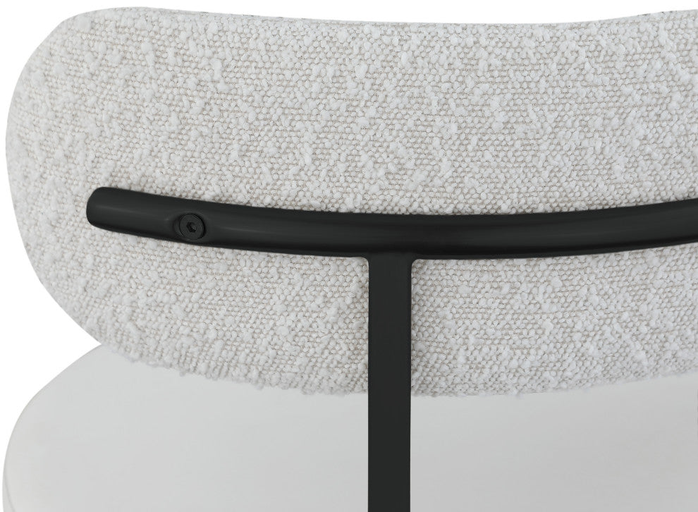 Beacon Dining Chair, Set of 2, Cream, Vegan Leather and Boucle Fabric, Matte Black Finish
