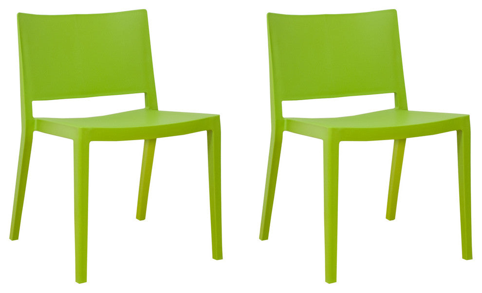 Mod Made Elio Modern Plastic Dining Side Chair, Set of 2, Green