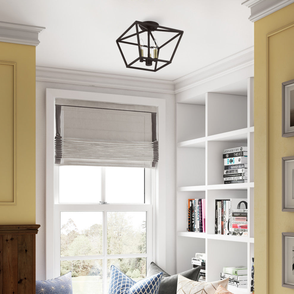 Devone 3 Light Bronze With Antique Brass Accents Square Semi-Flush