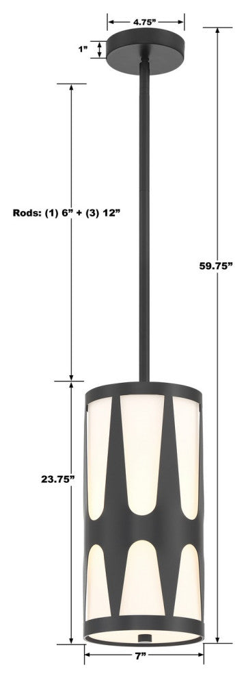 Black 1-Light Pendant, Royston Collection
