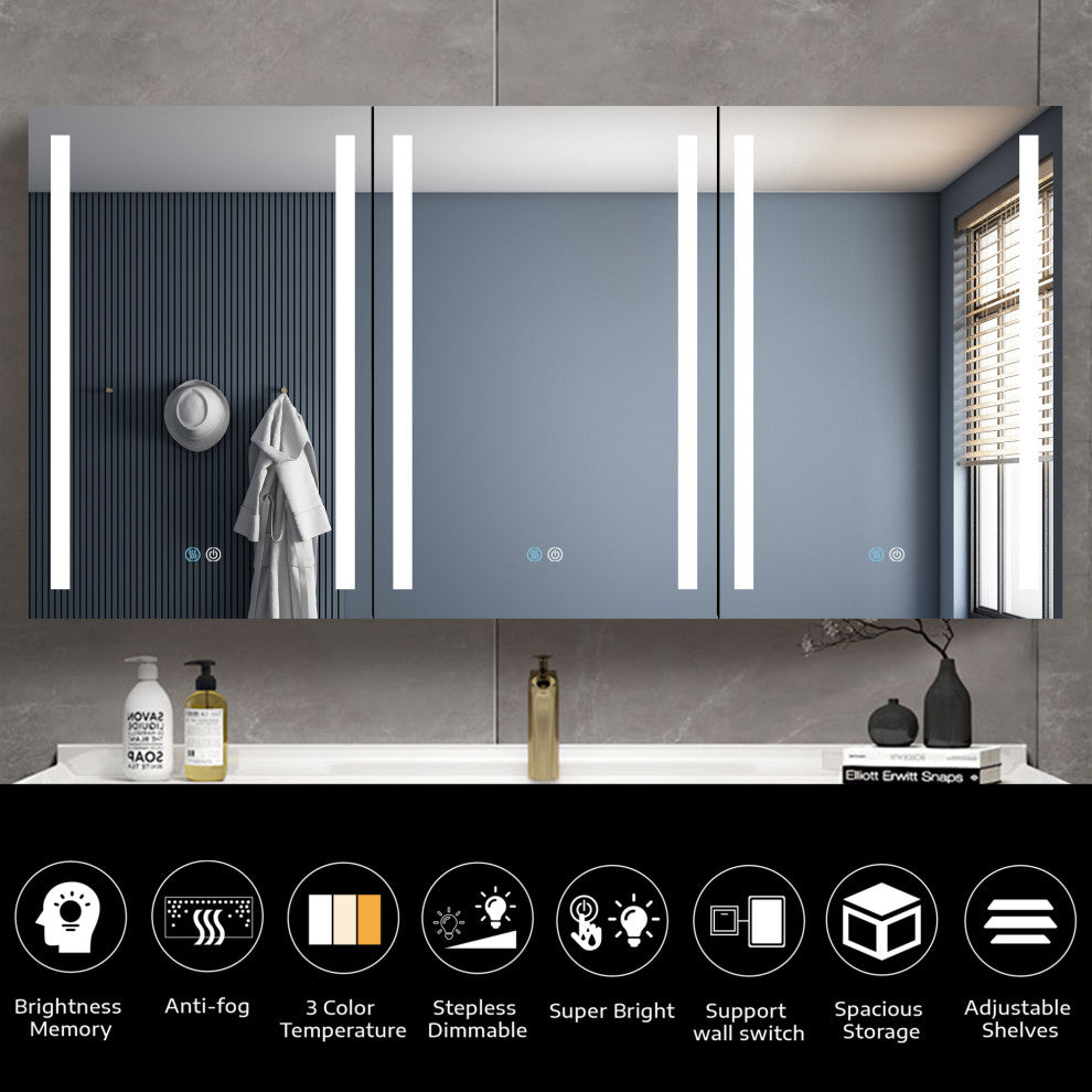 60" W x 30" H Aluminum Surface Mount Medicine Cabinet, Shelves