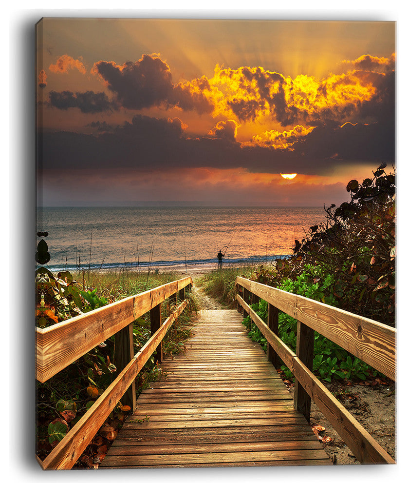 "Long Wooden Stairs Into The Sea" Large Sea Bridge Canvas Print, 12"x20"