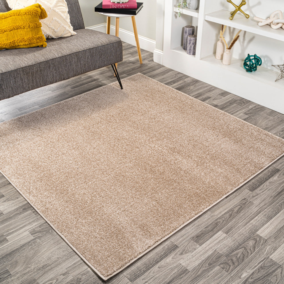 Haze Solid Low-Pile Beige 6' Square Area Rug