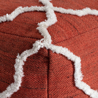 Crimson Dreams 22" x 22" x 16" Red and Ivory Pouf