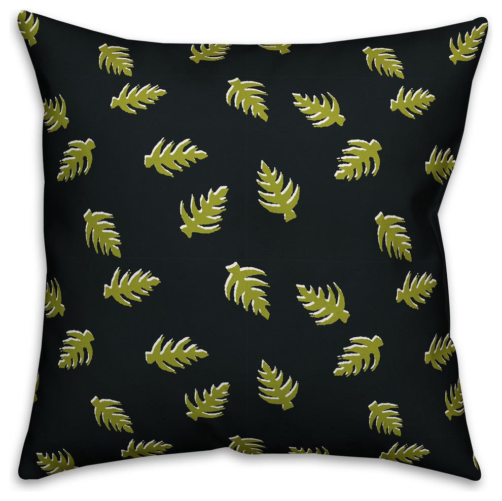 Palm Pattern, Green and Black Outdoor Throw Pillow, 18"x18"