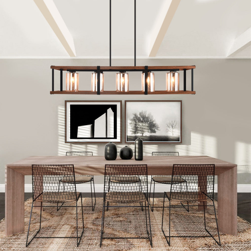 5-Light Rectangular Rustic Farmhouse Chandelier