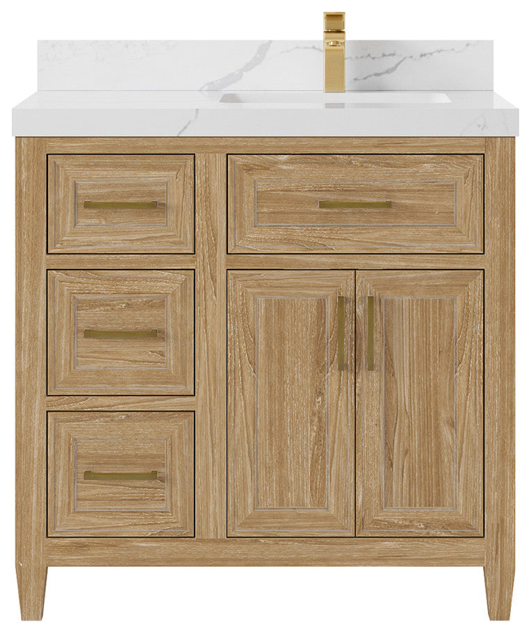 Santa Monica 36 Right Offset  Bath Vanity in Whitewashed Teak 2" Calacatta Laza