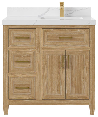 Santa Monica 36 Right Offset  Bath Vanity in Whitewashed Teak 2" Calacatta Laza