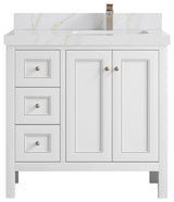Nashville 36" Right Offset Bath Vanity, White 2" Calacatta Sienna