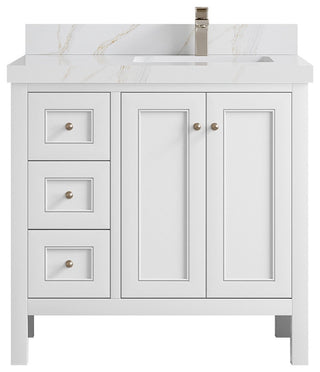 Nashville 36" Right Offset Bath Vanity, White 2" Calacatta Sienna