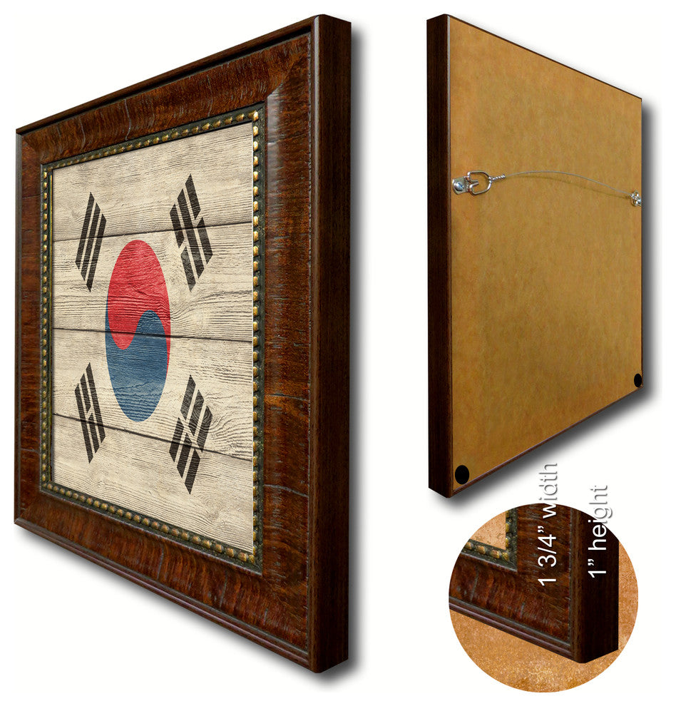 Korea Country Textured Flag Print With Brown Gold Frame, 19"X27"
