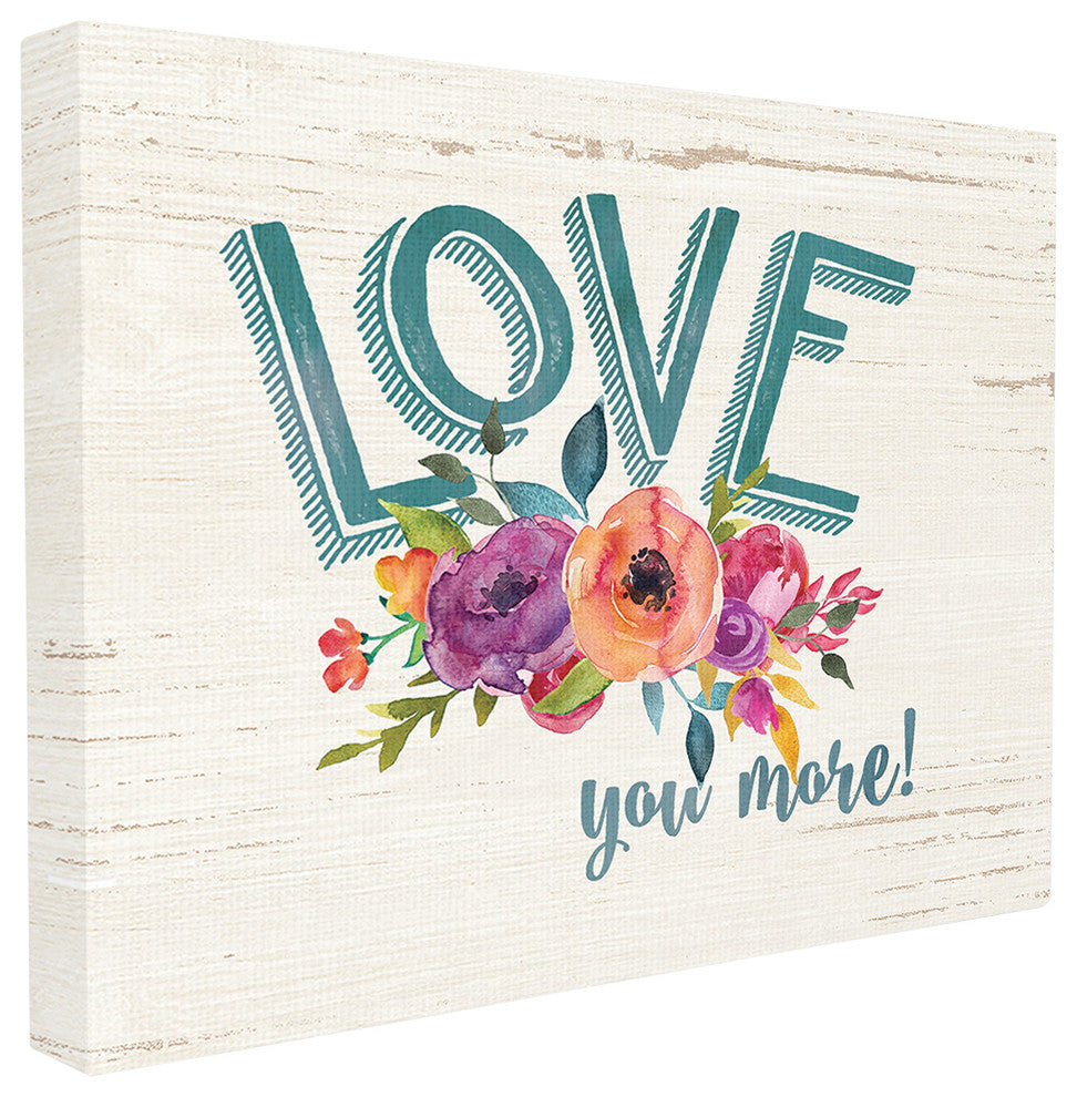Love You More Flowers White Wood XXL Stretched Canvas Wall Art, 30"x40"
