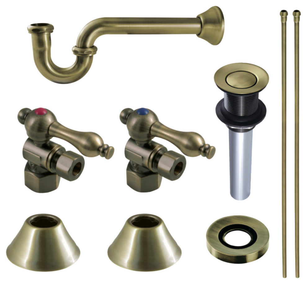 Plumbing Sink Trim Kit, P-Trap and Drain, Antique Brass
