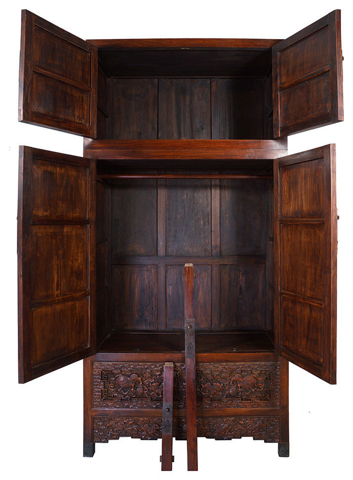 Consigned Chinese Antique Carved Camphor Wood Compound Wardrobe 17LP46