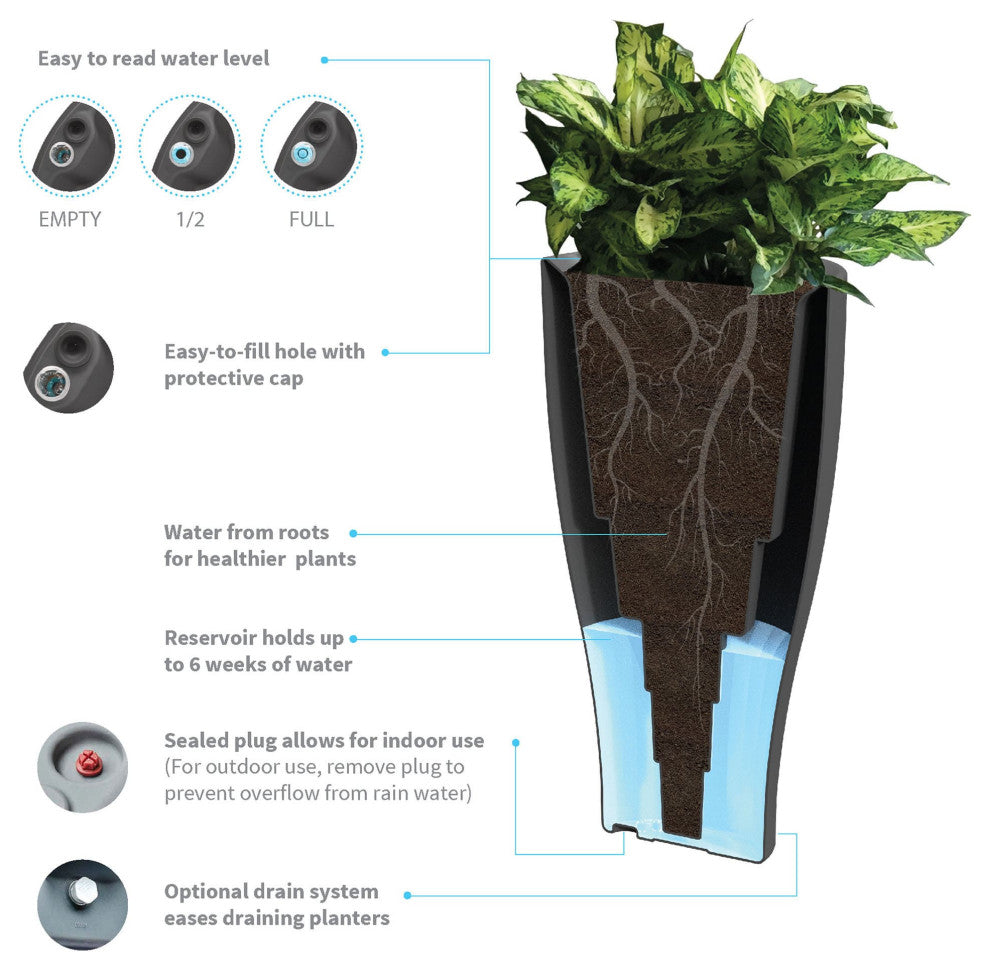 Cup 16" Tall Planter, Slate, 22"
