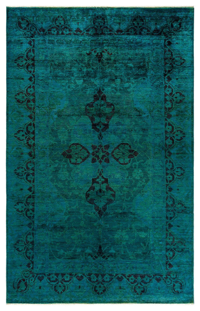 Overdyed, One-of-a-Kind Hand-Knotted Area Rug Green, 5'10"x9'1"