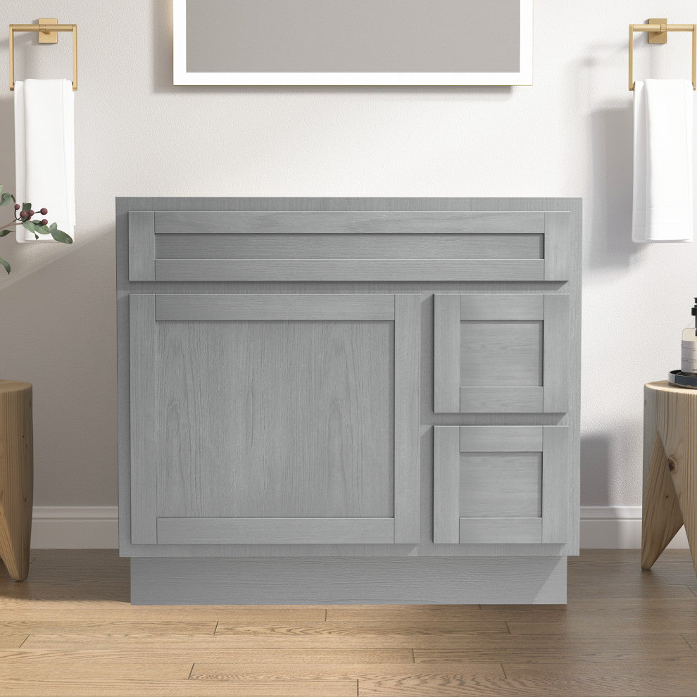 Vanity Art Vanity Base Cabinet, No Top, Drawers on Right, 36", Silver