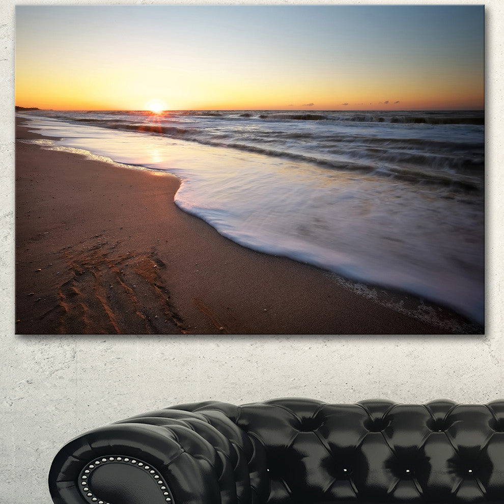 Seashore under Fiery Sunset Sky, Modern Seashore Canvas Art, 40"x30"