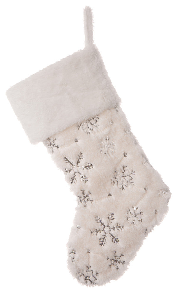 2-Pack 21"L White Plush With Snowflake Christmas Stocking